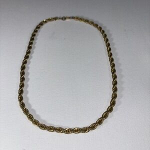 Vintage Trifari Braided Gold‎ Tone Solid Rope Necklace 16" Signed